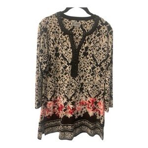 JM Collection Women's 3/4 Sleeve Paisley/Floral Beaded V-Neck Tunic Size M